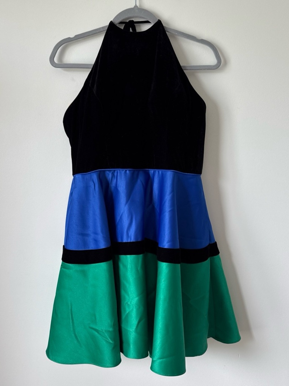 Vintage y2k Blondie Nites velvet and satin color block halter dress
